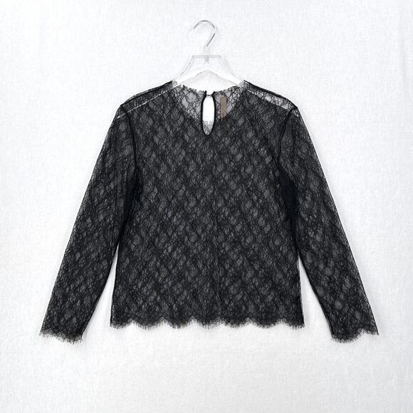 ENZA COSTA Lace Long Sleeve Top Womens Small Black Crew Long Sleeve Sheer NEW - Picture 3 of 14